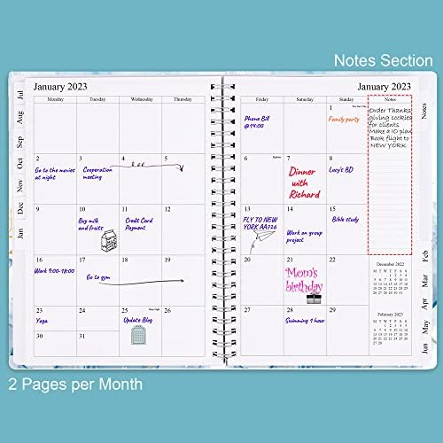2022-2023 Diary, A5 Weekly Planner with Monthly Tabs, July 2022 to June 2023, Back Pocket, Elastic Closure, Flexible Cover, Twin-Wire Binding, Easy to Organize Your Daily Life, 14.8×21cm, Blue
