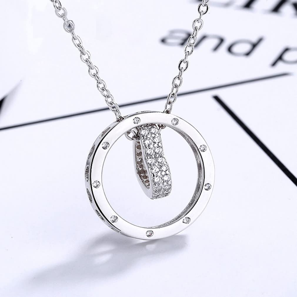 Collar Redondo con Colgante de circón y corazón de Amor, Collares de Plata de Ley 925 con Diamantes de imitación, Regalo de joyería para Mujer