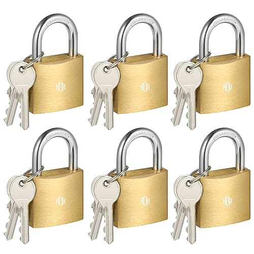 Image of HOX 6-Pack Keyed Padlock, Waterproof and Rustproof, Solid Brass Lock with 1-1 /4 inch Wide Body, Padlock with Keys for Storage Unit, Sheds, Garages and Fence