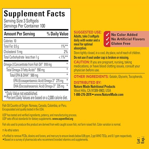 image for Nature Made Omega 3 Fish Oil Supplements, 550mg Per Serving, Fish Oil 