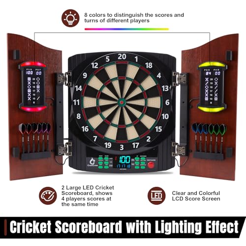 Electronic Dart Board with Wooden Door, Electric Dartboard with Heckler & Light Effects, Digital Soft Tip Dartboards for Game Room Man Cave Bar, 12 Darts, 100 Soft Tips - Thumbnail 3