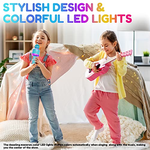 Kids Microphone, Wireless Bluetooth Karaoke Microphone With Controllable Led Lights, 5-In-1 Portable Mic Speaker Player Recorder, Great Toys Birthday Gifts For 3 4 5 6 7 8 Years Old Girls Boys (Blue) #TOP5