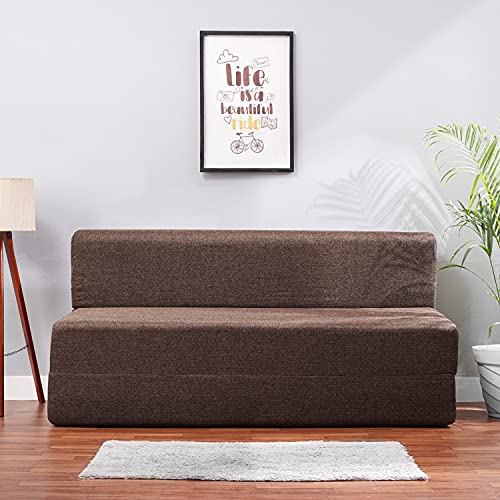 Image of Convertible Fabric Sofa Cum Bed | Foldable Double Foam & Washable Cover with Cushions | Modern Design Use Living Room & Guest Room (Coffee-Multi-Oval, 5X6 Ft)