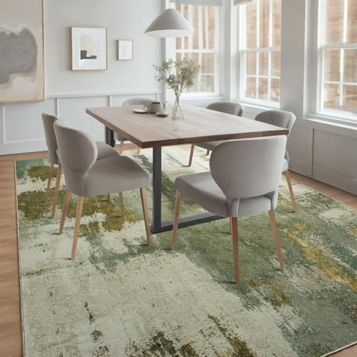 Image of Kelarea Living Room Rug, 8x10 Rug Modern Abstract Washable Rugs Green Faux Wool Vintage Carpet, Non Slip Large Rugs for Bedroom, Dining Room, College Dorm, Home Office