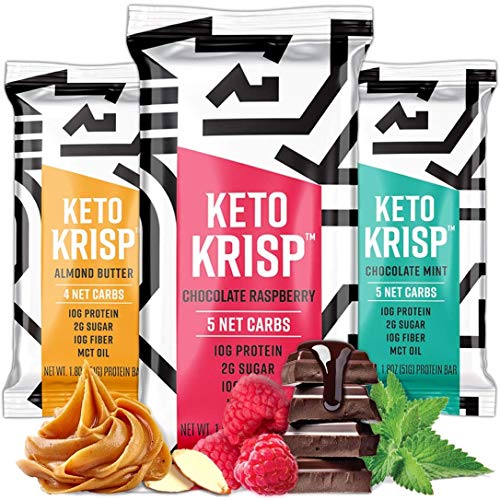 Keto Krisp Protein Snack Bars - Low-Carb, Low-Sugar - (12 Pack Variety) - Gluten-Free Crispy, Perfectly Delicious, Ketogenic Healthy Diet Snacks and Food