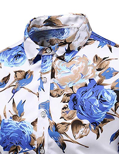 Men's Slim fit Floral Printed Beach Hawaiian Button-Down Dress Shirt2