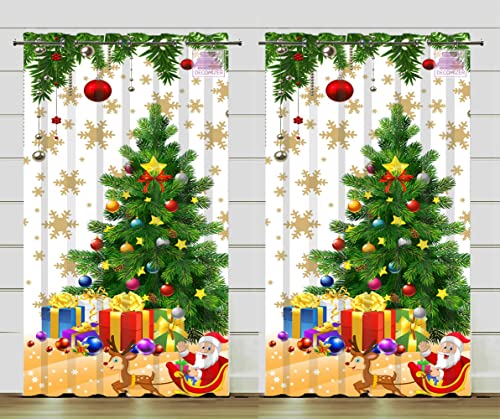 DECOMIZER Christmas Curtains for Living Room 2 Panels Set | 5Ft Small Santa Festive Themed Drapes | 3D Digital Printed Xmas Decoration Window Curtain for Kids Room | 4x5 Feet