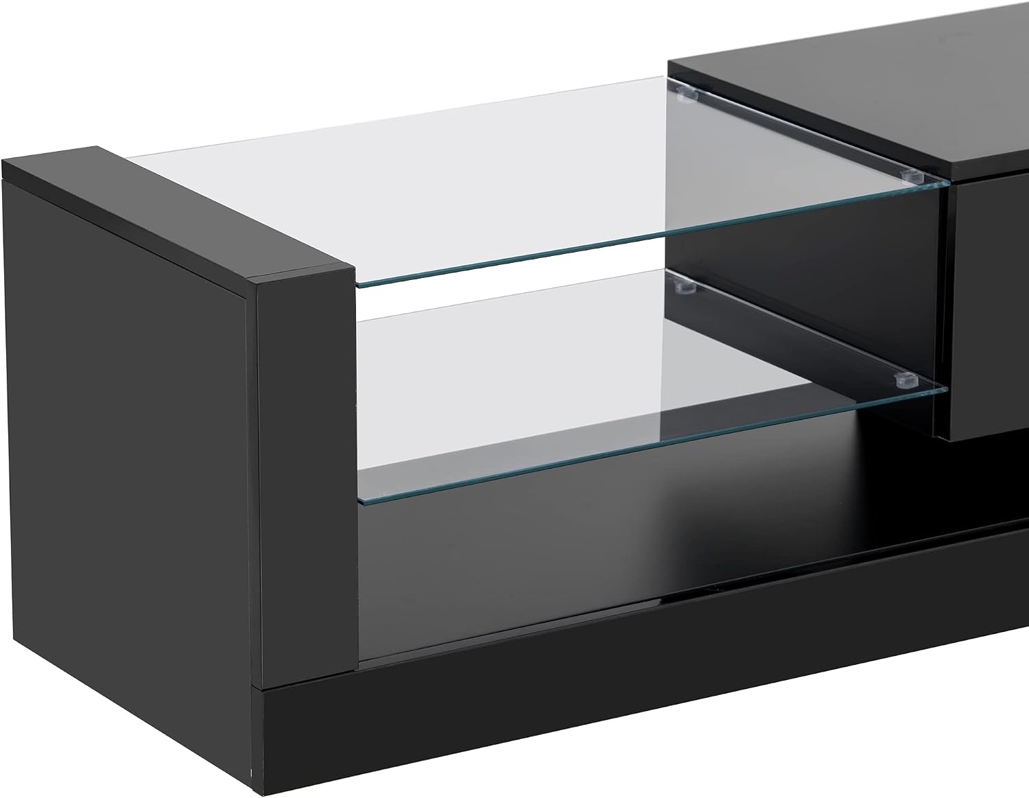 Merax TV Stand with Two Media Storage Cabinets Modern High Gloss Entertainment Center for 75 Inch TV, 16-Color RGB LED Color Changing Lights for Living Room, Black