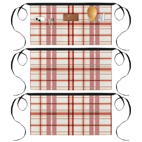 Tablier court avec poches demi-tablier de cuisine restaurant bar motif tartan multicolore