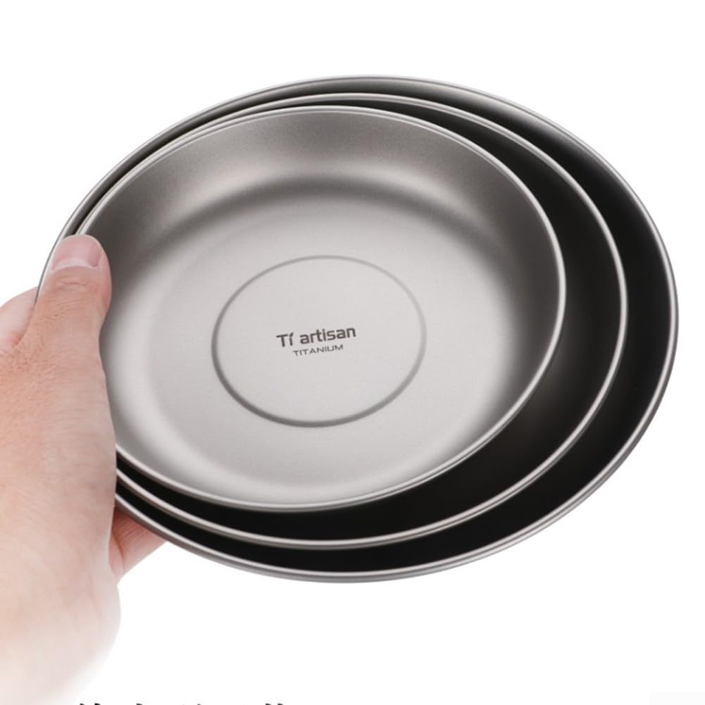 EasyByMall Piatto ultraleggero in titanio, piatto da campeggio all'aperto, piatto portatile con sacco portaoggetti, per viaggi, picnic, escursioni (700 ml), IX5Z6QX6T52Y051C97Y57JQABA