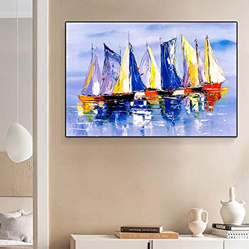 Peinture de voile coloree sur toile 60x90cm pour reveiller un mur blanc sans cadre de salon