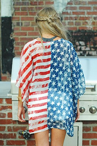 4th of July Women's American Flag Print Kimono Cover Up Tops Shirt Patriotic Cardigan (one Size, Picture Color)4