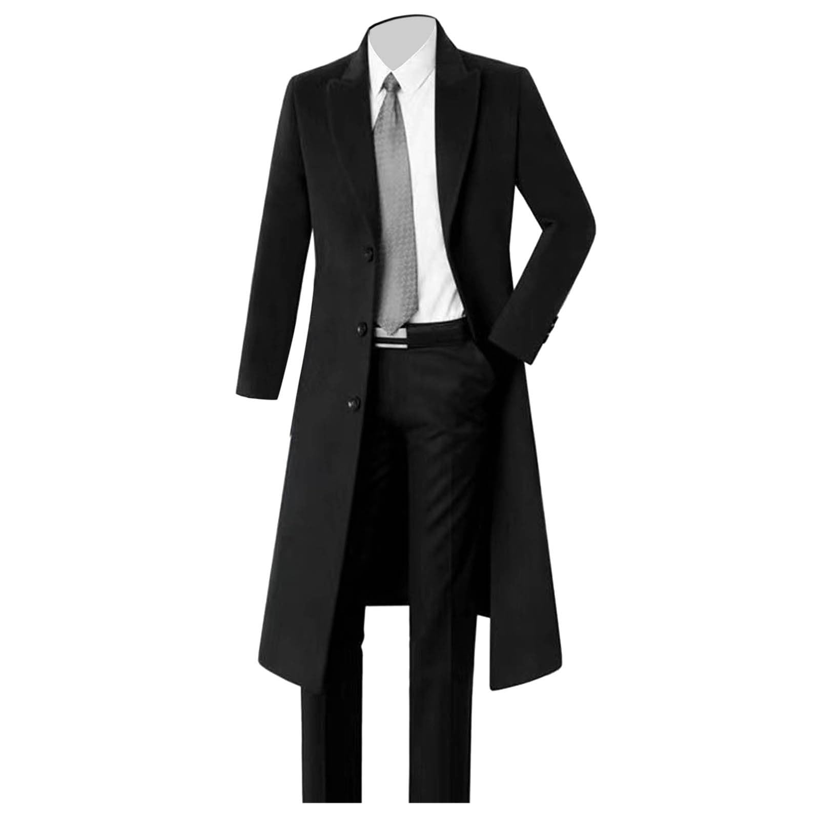 Generisch Herren Wollmantel Einfarbig Übergröße Slim Fit Knielang Windjacke Herrenmantel (Black, XL)