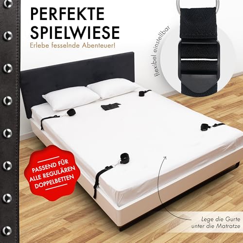 liebesfreunde® Bondage-Set Bett Fesseln Sex-Spielzeug für Paare I Extrem stabiles BDSM Fesselset mit Bettfesseln, Handschellen, Augenbinde