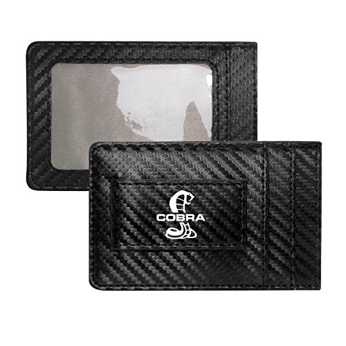 Ford Mustang Cobra Carbon Fiber Style Minimalist Leather Slim Wallet RFID Block with Money Clip