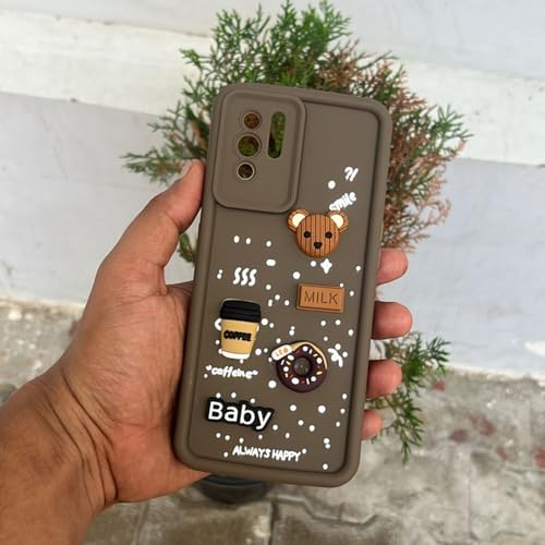 Image of Pikkme Back Cover for Oppo F19 Pro Plus 5G | Cute Fun Cartoon 3D Bear Silicone Full Body Protection Bumper Case (Brown)