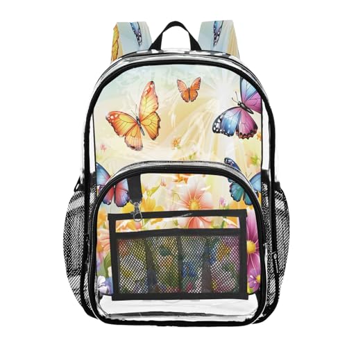 Clear Backpack for School Butterflies Flowers Sunshine Transparent Bookbag for Girls See Through PVC Boy Backpacks