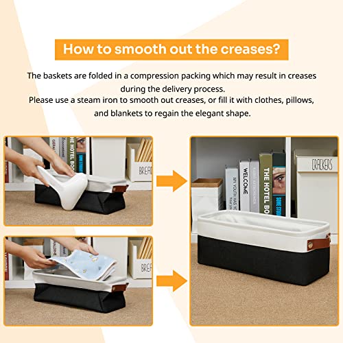 Image of DULLEMELO Toilet Paper Storage Basket with Leather Handles, for Back of Toilet, Bathroom Storage for Towels & Paper (White & Black)