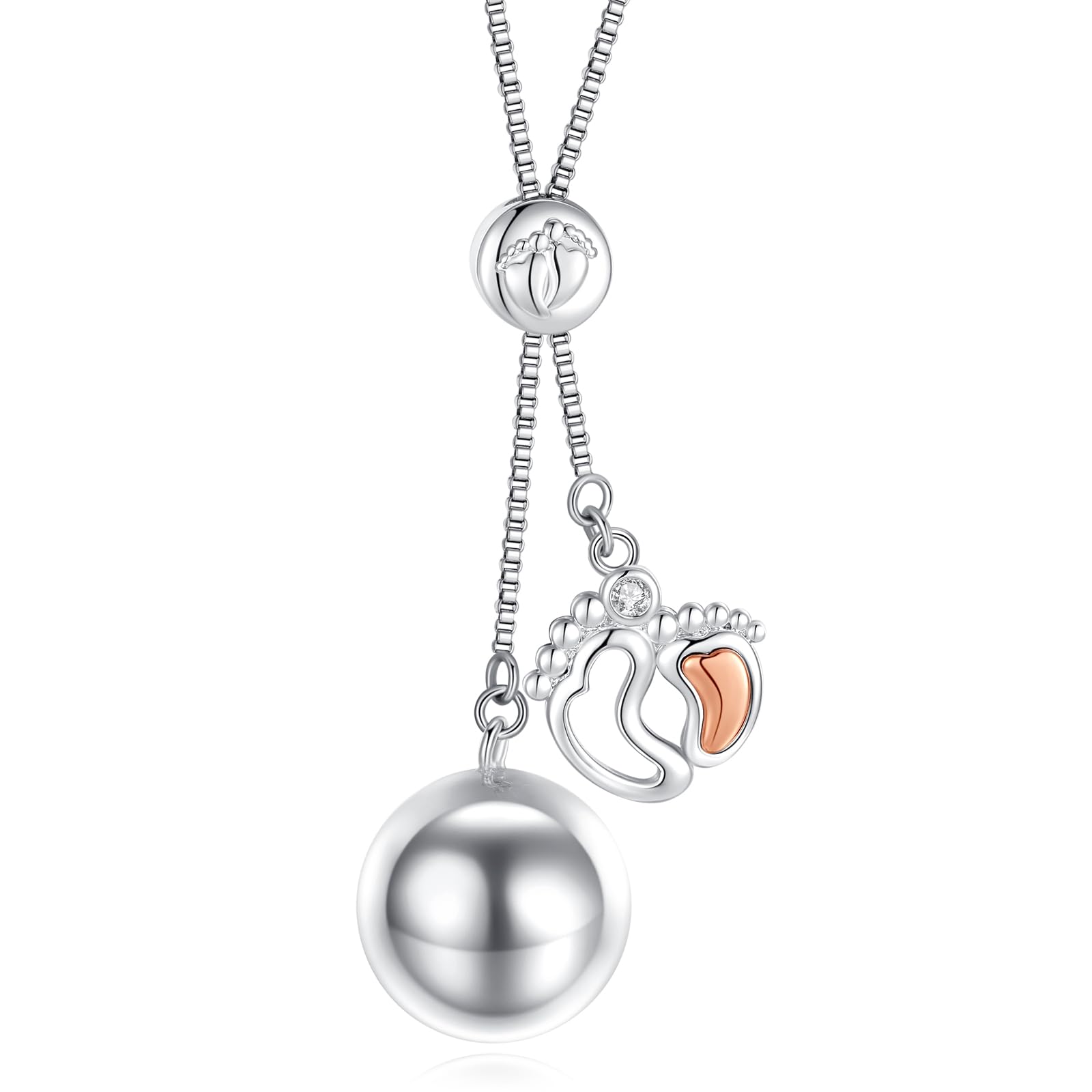 EUDORA Harmony Bola Ball Necklace Pregnancy Chime Bola Pendant, 45" or 30" Long Chain for Mother