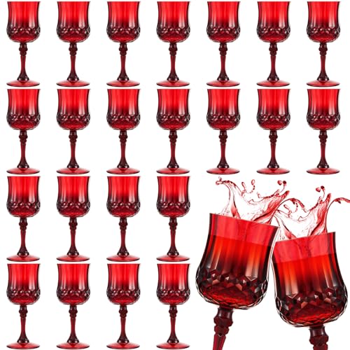 Pinkunn YLI-PINKUNN-1324 24 Pcs Patterned Plastic Wine Glasses Colorful Goblet Champagne Flutes Glasses Vintage Style Dishwasher Safe Drinking Glasses For Wedding, Reception, Grand Event Party Supplies cover