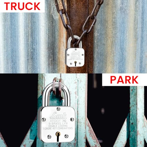 Image of Link Atoot 70mm Padlocks 5Pcs Set | 1 Crore Key Combinations | Stainless Steel Body | Hardened Shackle | 9 Brass Lever | Made in India | 3 Keys for Each Padlock