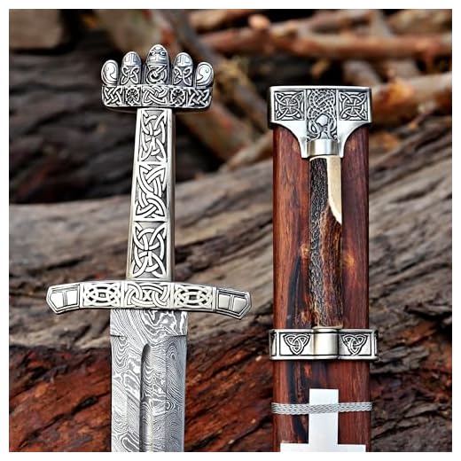 Handmade Damascus Steel 38" New Norsemen Viking Sword with Scabbard | Medieval -Style Long Sword | Collectible Gift for him | Anniversary Birthday (EBVSVar-02) (Brown)