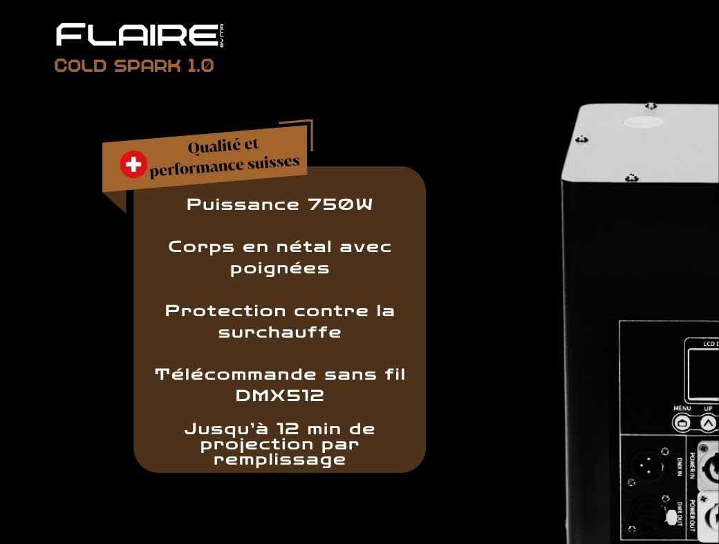 Machine à étincelle froide 750 W | Machine à effets spéciaux Sparkular | Télécommande DMX sans fil et écran LCD | 2 pièces.