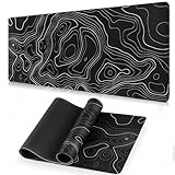 Topographic Contour Large Mouse Pad, 31.5 x 11.8 x 0.12 Inch Long Keyboard Pad Mouse Mat with Non-Slip Rubber Base and Stitched Edges, Extended Big Mouse Pad Suitable for Office and Gaming