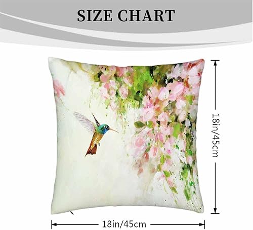 Miniatura 4 de Beabes Fundas de almohada de colibrí volador y flores rosadas, pintura al óleo, 18 x 18 pulgadas, fundas de almohada decorativas para sofá,