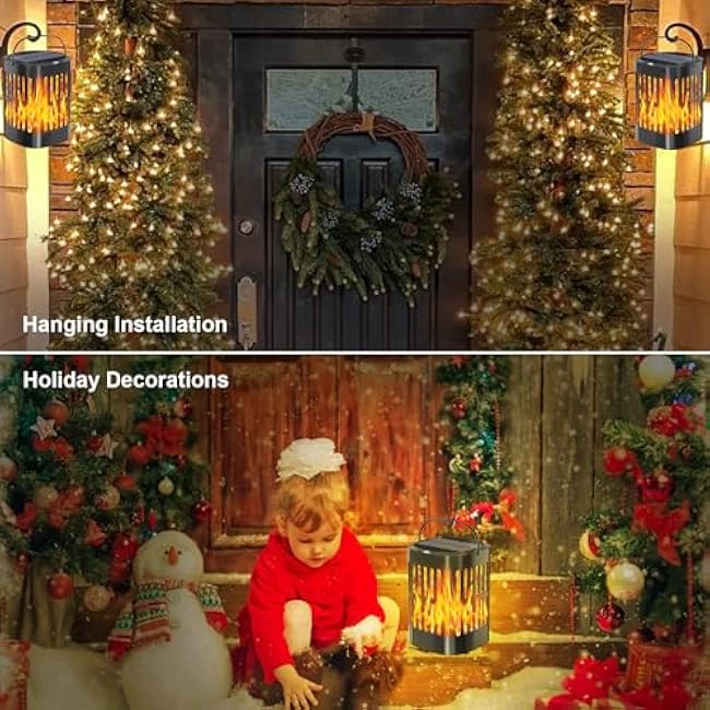 Solar Lanterns Outdoor Waterproof, Flickering Flames Outdoor Solar Lights Hanging Lanterns Decoration Lighting for Table, Garden, Patio, Tree, Yard, Driveway (2 Pack)