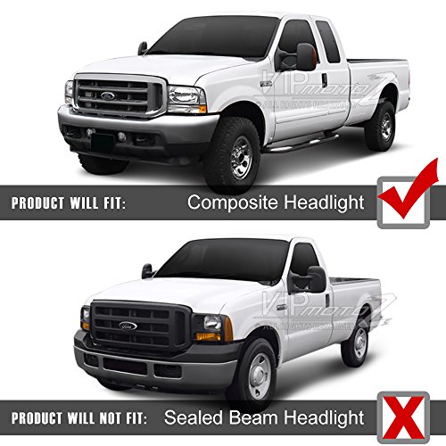 Vipmotoz Chrome Housing Headlight & Clear Turn Signal Corner Lamp Assembly Set For 1999-2004 Ford Superduty F250 F350 Pickup Truck & Excursion, Driver & Passenger Side #TOP6