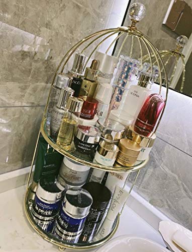 Cosmetics Storage Rack Antique Mirrored Bird Cage Jewelry Holder Dessert Cupcake Stand Necklace Earring Organizer Display Large Vanity Tray Two-Tiered Perfume Tray, for Women Girl Valentine Souvenir