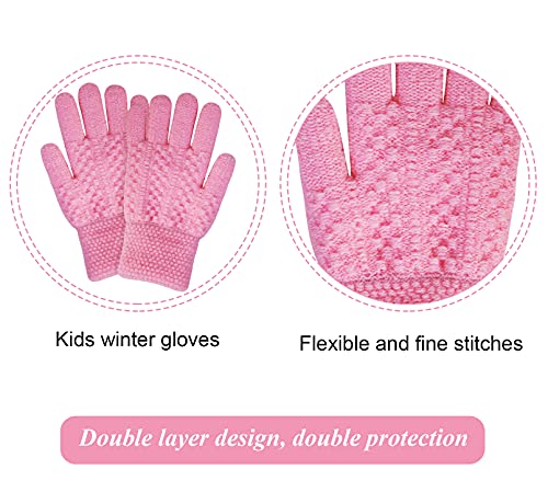 YSense 3 Pcs Kids Winter Beanie Hat Scarf Gloves Set Thick Knit Warm Fleece Fuzzy Lined Beanie Caps Mittens for Boys Girls 5