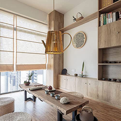 Lámpara colgante de bambú E27 de madera con pantalla tejida para cocina 4