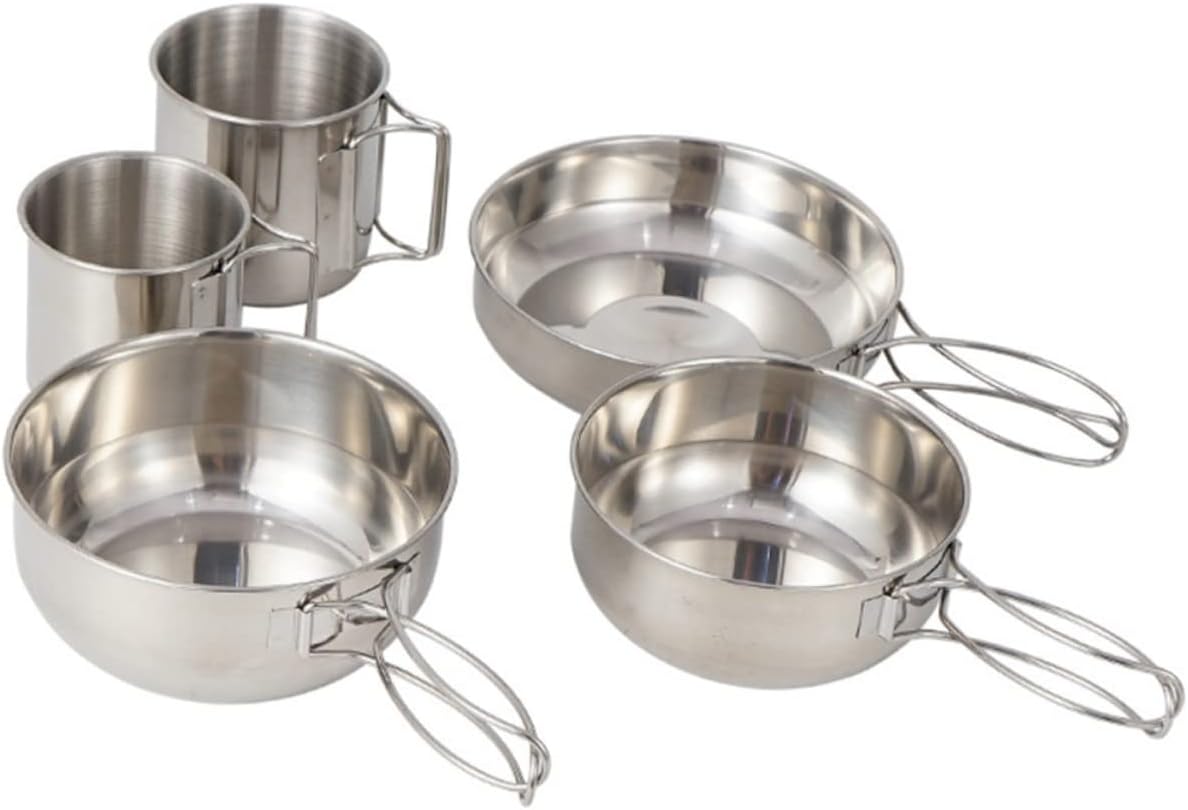5pcs Stainless Steel Camping Tableware Durable Outdoor Cups and Pots for Picnics Hiking and Barbecues Easy Storage and Quick Drying
