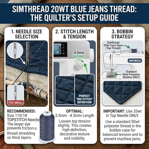 Image of Simthread Heavy Duty Blue Jeans Thread for Denim Sewing 1000 Meters Cone Brass