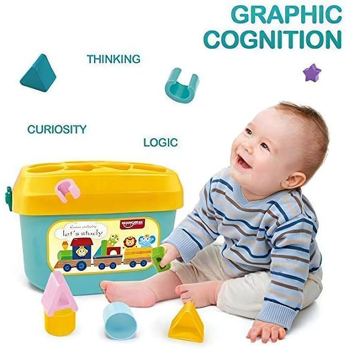 Image of Educational Activity Shape Sorter Baby and Toddler Toy, ABC and Shape Pieces,Colors Sorting Shape Game, Bucket Block Toys for 6 Months to 2 Years Old for Boys and Girls (Multicolor)