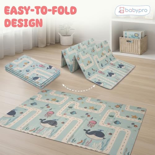 Image of BabyPro 5mm Reversible Baby Playmat, 6 x 5 ft Foldable Mat, Play Trails | Waterproof, BPA-Free XPE Foam, Non-Toxic Bounce-Back Cushion, XL