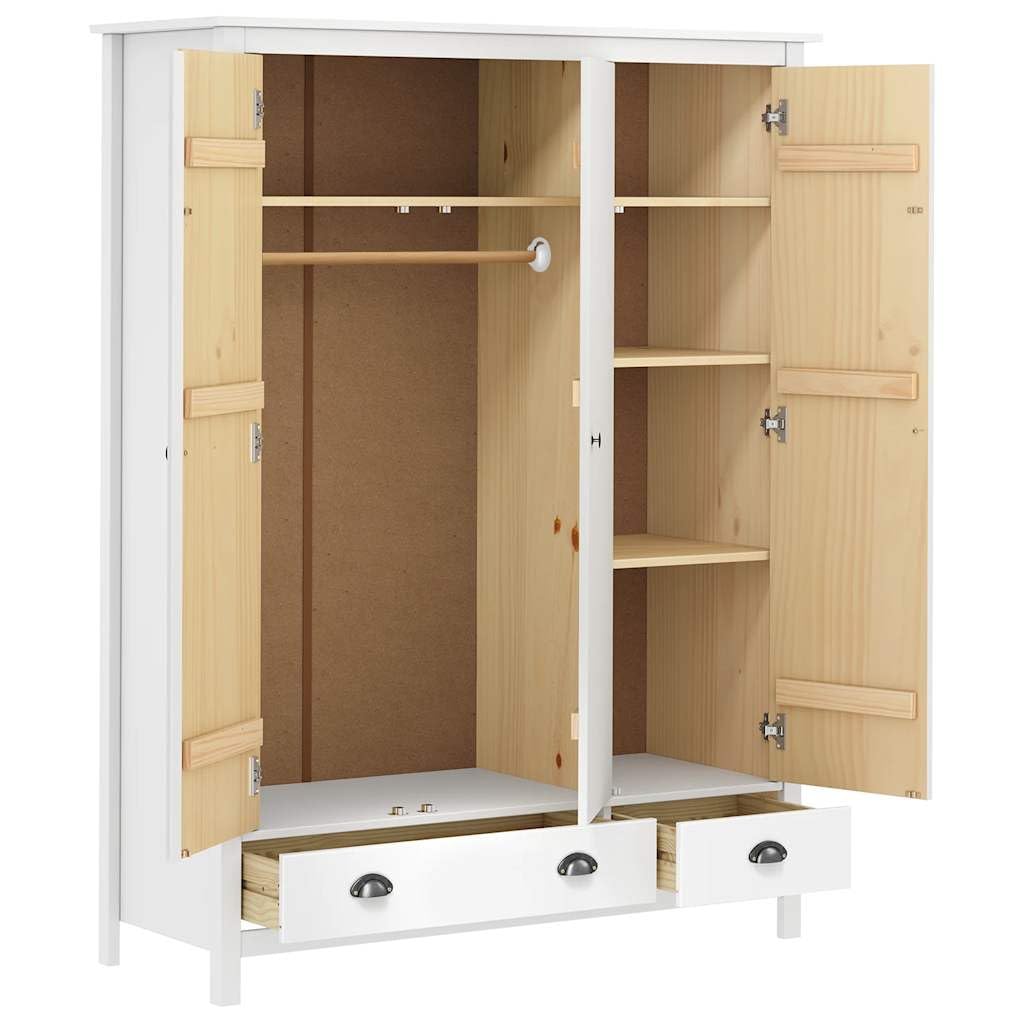 Kiefernholz Massiv Kleiderschrank mit 3 Türen 2 Schubladen Garderobenschrank Holzschrank Schrank Schlafzimmerschrank 127x50x170cm,Weiß