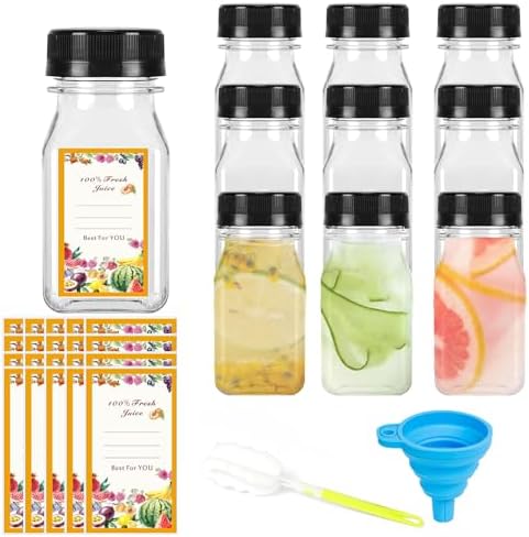 YOUNTHYE 100-Pack 2oz Plastic Juice Bottles With Caps - Reusable Shot Bottles For Ginger Shots, Smoothies, BPA Free, Includes Funnels & Brushes