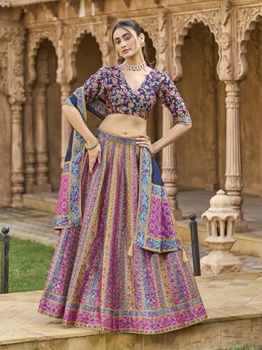 Image of PURVAJA Women's Jacquard Semi-Stitched Lehenga choli