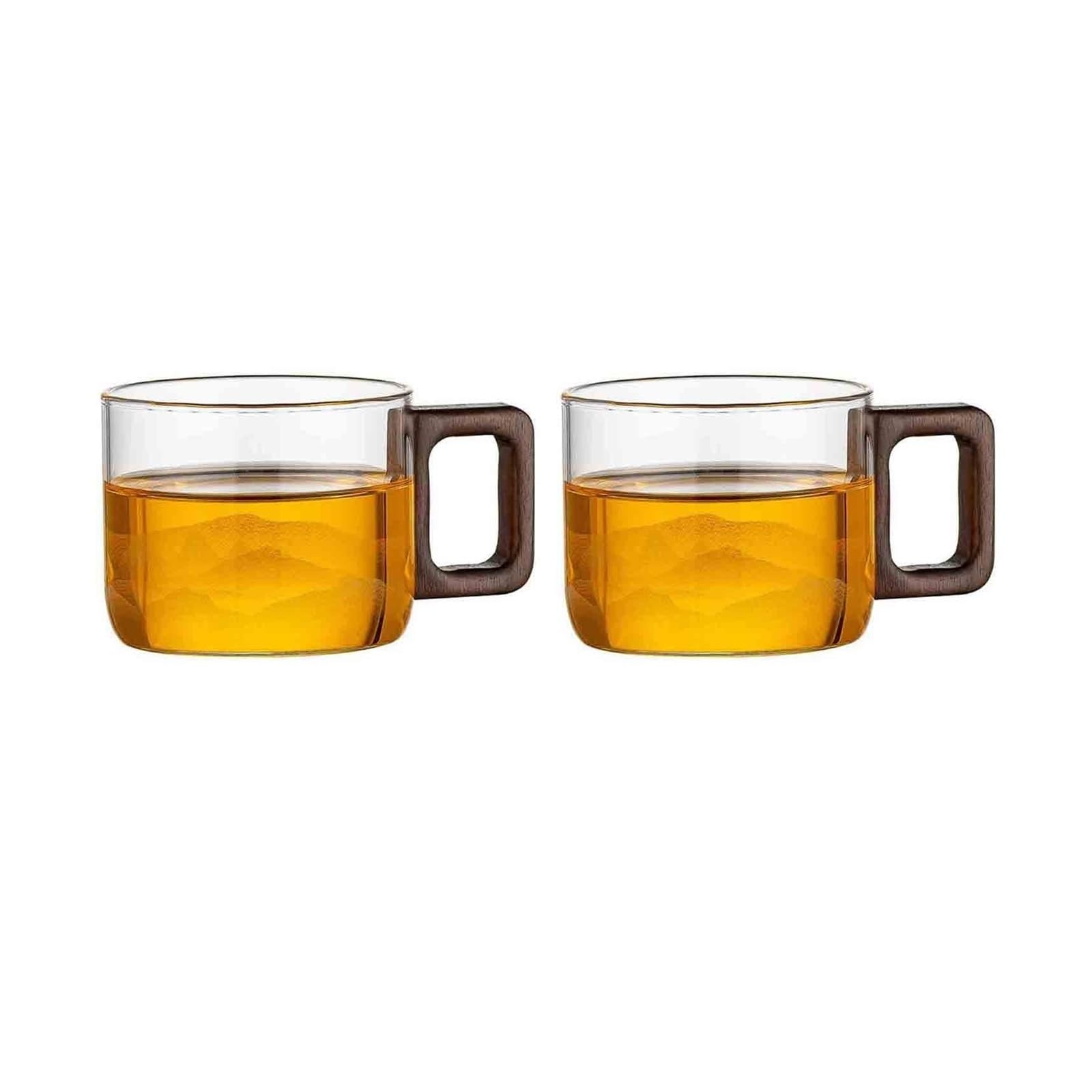 Tasses en verre Tasses à thé en verre, lot de 2, avec poignée en noyer, 4OZ/12ML
