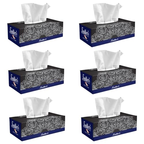 Image of Feather's Face Tissue Box (Dry) | 2 Ply, 200 Pulls per Box, Pack of 6 | Super Soft & Absorbent Facial Tissue Box | Facial Tissue Papers | Virgin Paper, Biodegradable (Random Color Box)