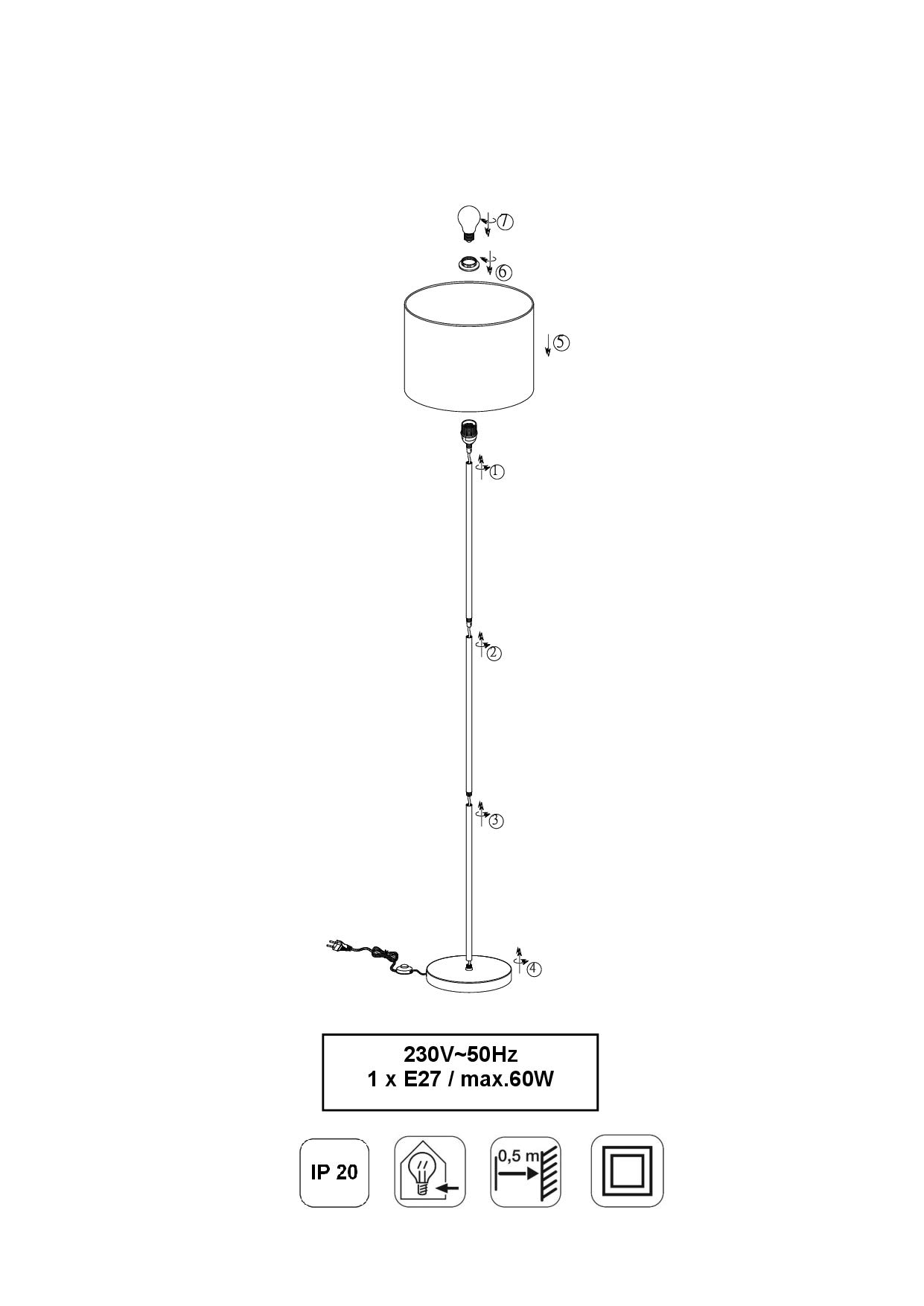 Stehlampe Benny mit Schirm aus Stoff in Schwarz, Innenseite Gold, Korpus Metall schwarz, Stehleuchte für Wohnzimmer, Schlafzimmer etc., exkl. 1x E27 (max. 60W). Höhe: 160cm, Ø 35 cm