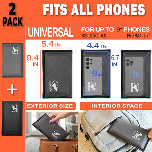 Image of Two Faraday Bags Anti-Tracking GPS RFID Signal Blocker Wallet Shielding Pouches (x2) Protective Cases for Cell Phone Car Key FOB, Data Privacy, Electronic Device Security (2 Pack - Black and Gray)