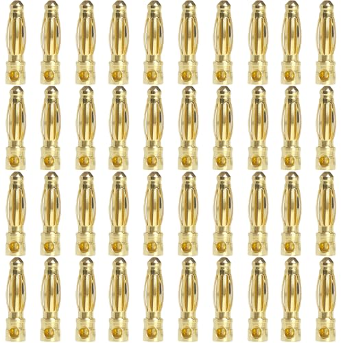 40PCS Pure Copper Gold Plated Bullet Connectors with Banana Plugs, Assorted Sizes for Brushless Motors, Lithium Batteries, Airplane Models and DIY Projects (3mm Male)