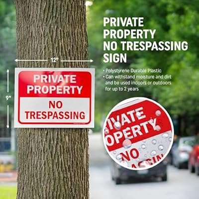 SmartSign Private Property No Trespassing Sign, 9 x 12 Polystyrene Plastic (Pack of 5) Screen Printed, 10 mil Polystyrene Plastic, Red and White, Made in USA