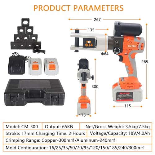 Alicate De Crimpagem Hidráulico Recarregável De 16-300mm², Crimpador De Fio Hidráulico Elétrico, Bat