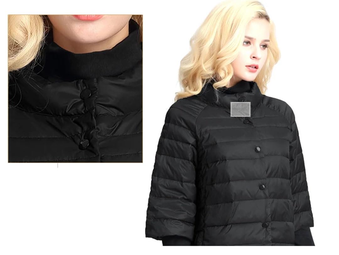 Piumino da donna leggero e corto stile sottile piumino cappotto collo kaki M, cachi, M