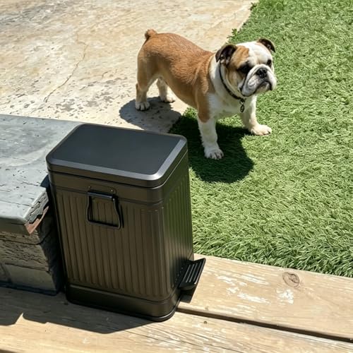 Image of Small Trash Can with Lid Soft Close-6L /1.6 Gal Stainless Steel Outdoor Dog Poop Garbage Can-Metal Waste Bins with Pedal for Bathroom Bedroom Office-Black